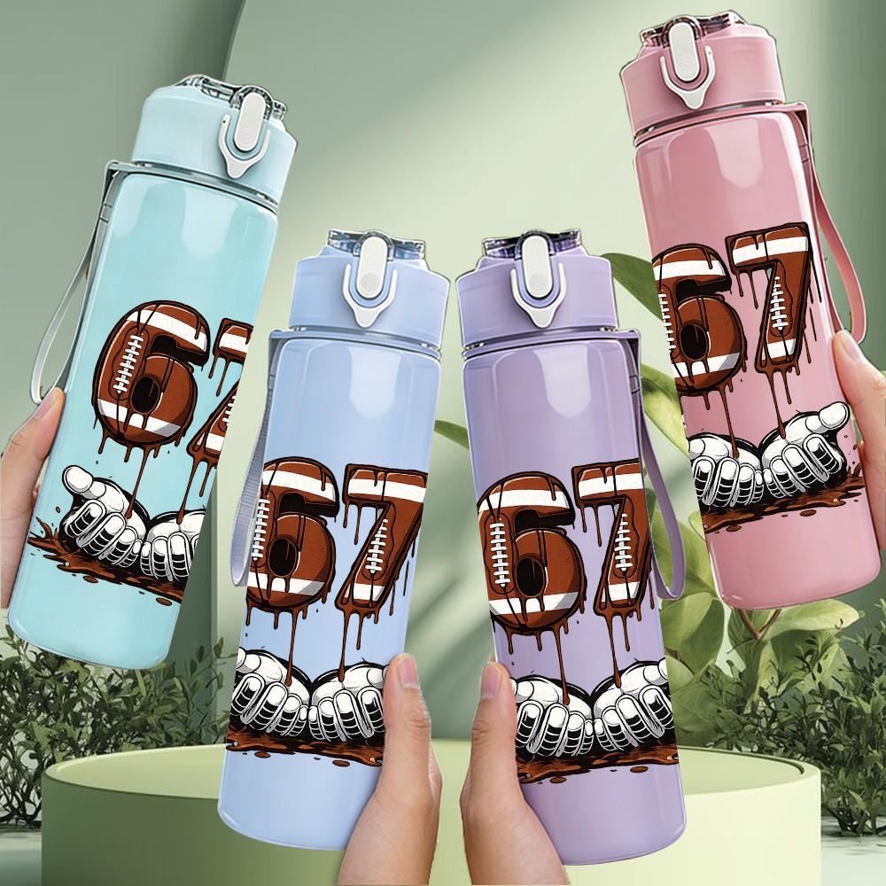 1PC Number 67 Rustic Graffiti Art Print 750ml Color Plastic Sports Water Bottle Leakproof Flip Straw Lid Suitable for Sports Office Home Use