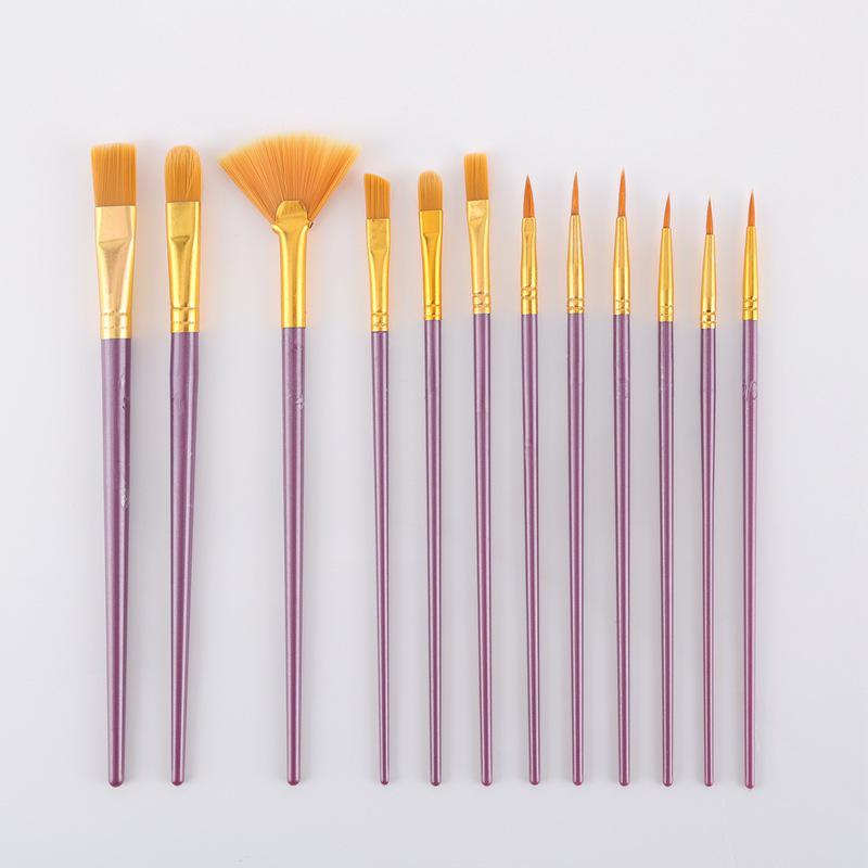 12-Piece Nylon Bristle Brush Set for Gouache, Acrylic, and Watercolor - Children's DIY Painting