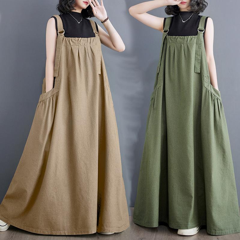 Japan and South Korea Large Size Women's Clothing Spring and Summer Medium and Long Strap Skirt Women's Loose and Thin Denim Strap Skirt Bigswingdress