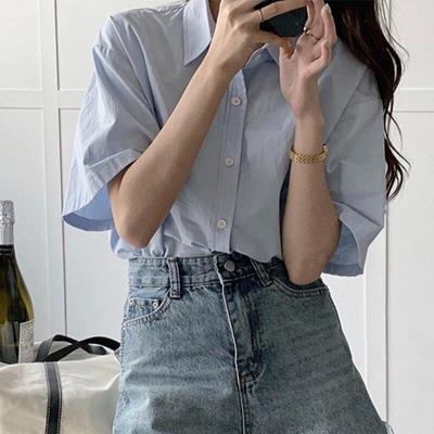 Short Sleeve Shirts Women Solid Cool Unisex College Blouse Korean Style Basic Mujer De Moda Prevalent Stylish Ins New