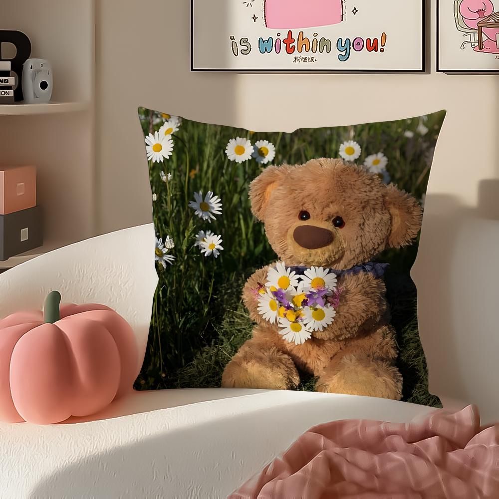 Childishhearted And Friends Teddy BearB Cushion Cover Pillowcase Short Plush Invisible zipper Room Sofa Cushion Cover