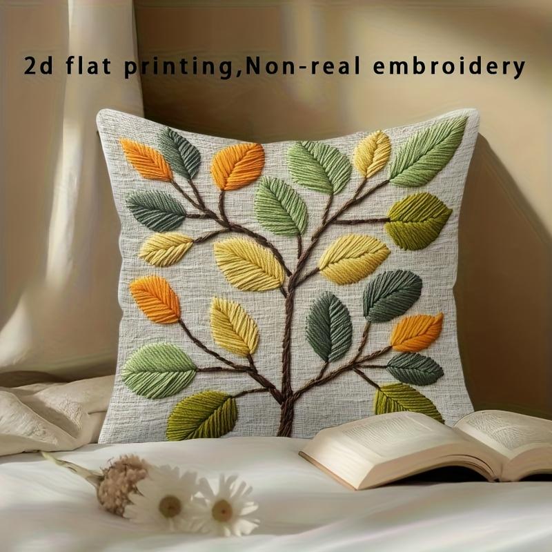 Winter Kiefernbaum Kissenbezug 2D Bestickter Druck Schnee Wald Kissenhülle Für Sofa Bett Couch Gemütlich Ländliche Hütte Heimdeko
