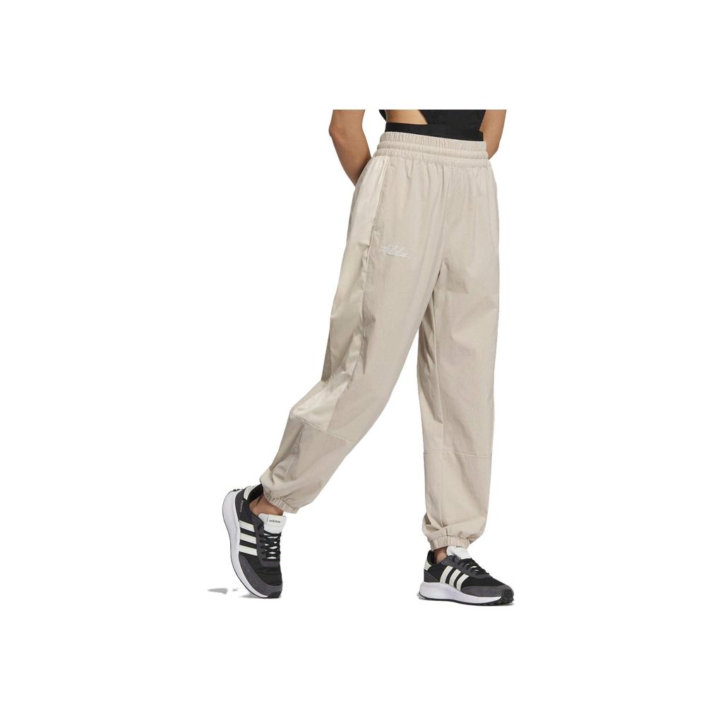 Adidas Originals Solid Mid-Rise Fitted Tapered Woven Pocket Casual Pants Women Pants Beige IP0743