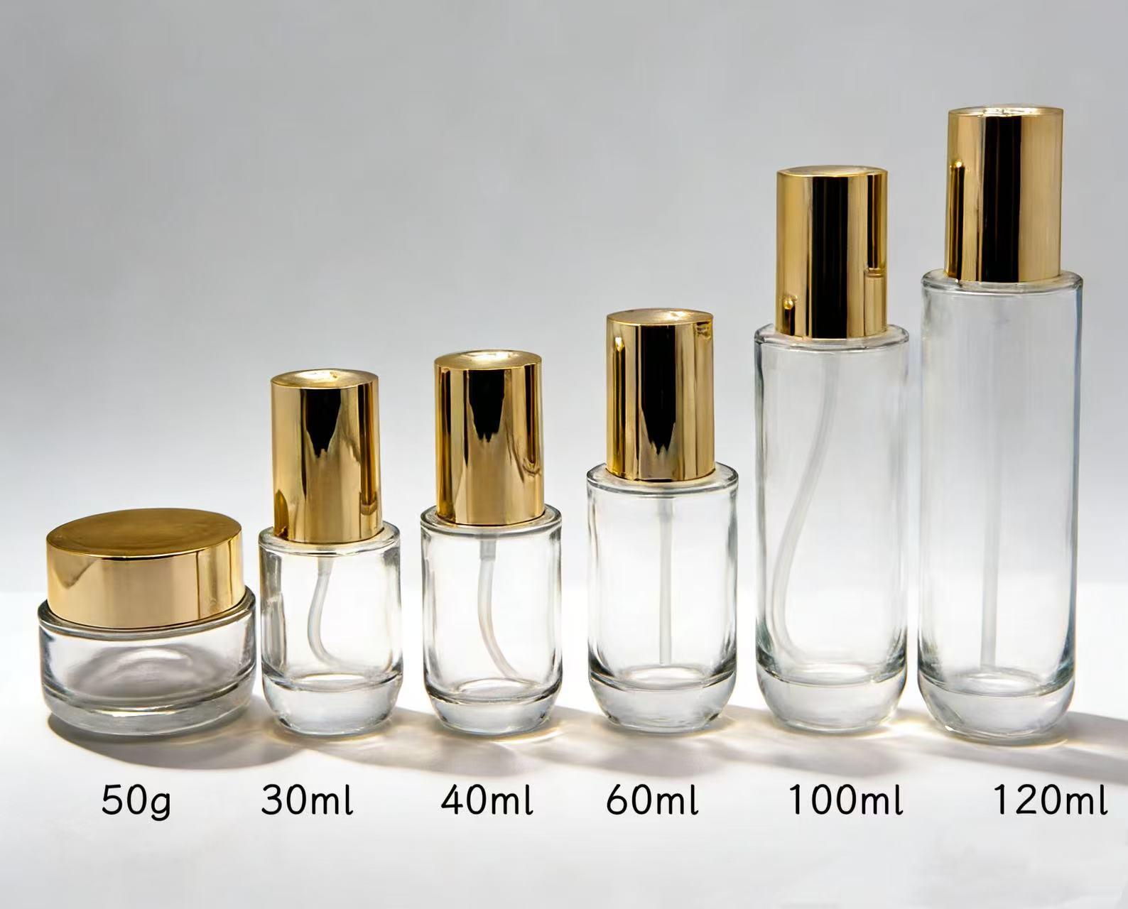 

Round-Bottomed Glass Set: 120ml Pump Lotion & 100ml Toner Bottles for Skincare Packaging 30ml glass with lid and pump