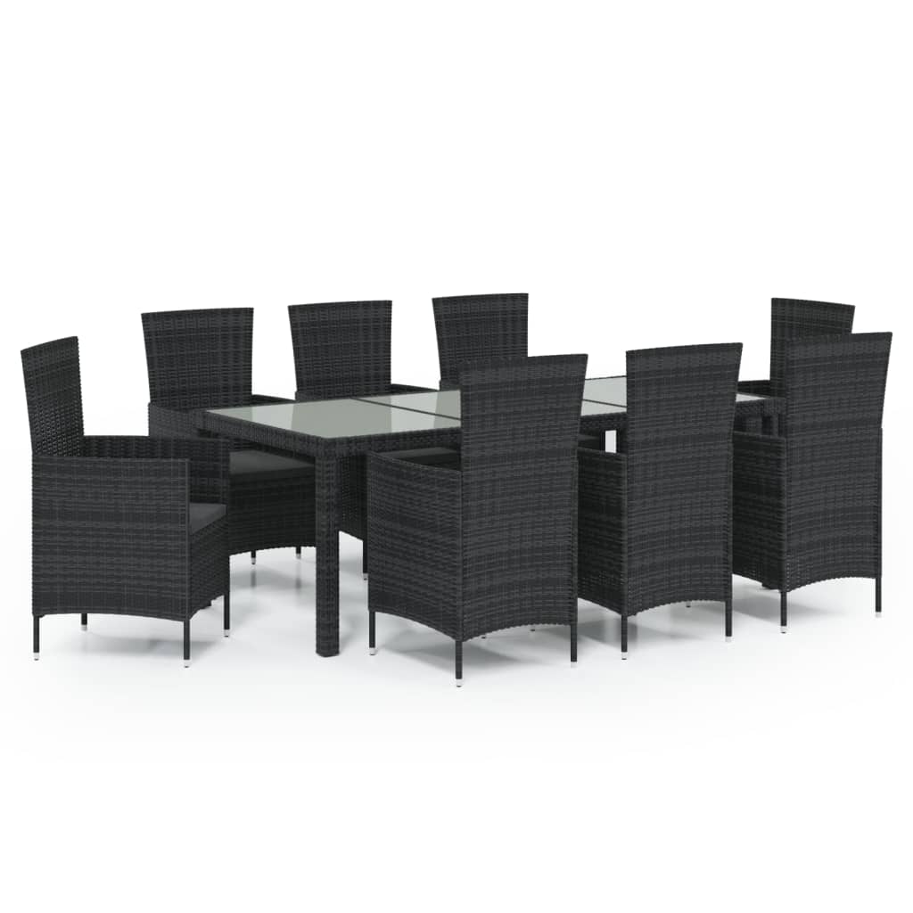 9 piece outdoor dining set with cushions poly rattan black