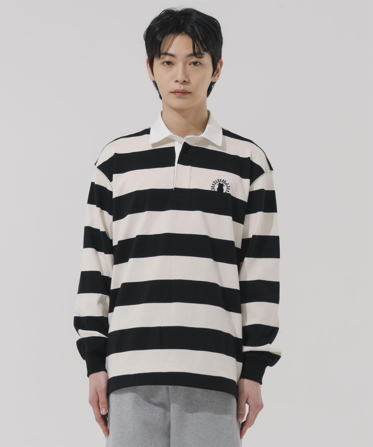 Bajubiju Circle Embroidery Over-Fit Rugby Shirt [Black] M