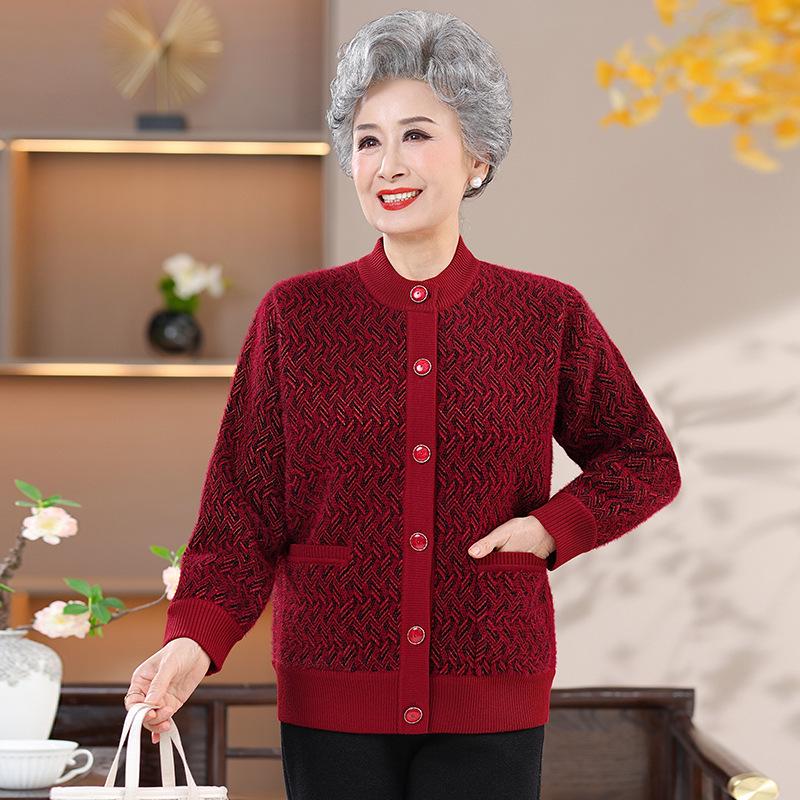 

Grandma s Thick Knit Cardigan: Autumn/Winter Sweater for Middle-Aged and Elderly Women 4XL [Suggested 145-160 lbs]