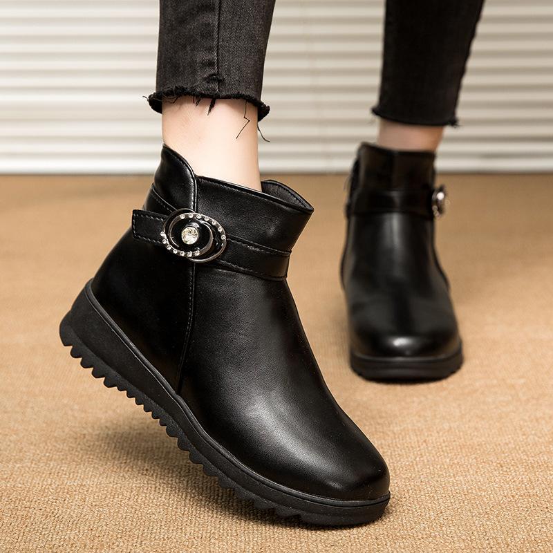 Зимние кожаные велюровые теплые хлопковые туфли повседневные уличные снегоступы хлопковые туфли 35 чёрный