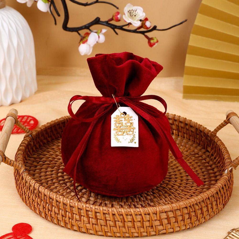 Chinese Flannel Gift Bag Traditional Wedding Gift Bag Creative Drawstring Candy Bag Guests
