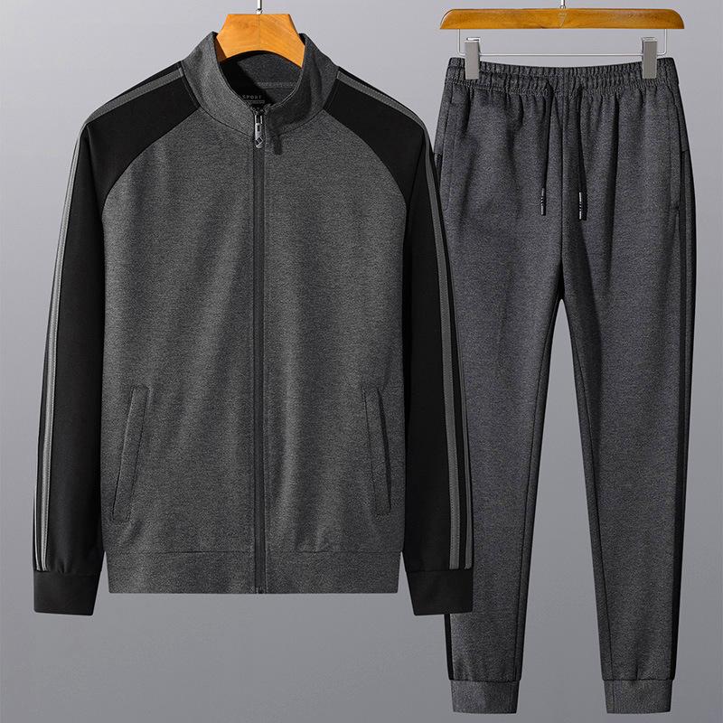 

Мужской свободный костюм из хлопка с тремя полосками Tencel для отдыха на весну и осень с длинным рукавом L ясень черный