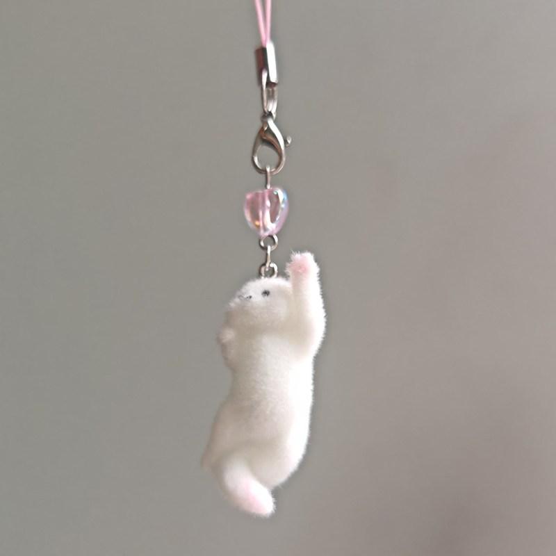Flocking Cat Phone Charms Pendant Cute Kawaii Cases For iPhone 14 CCD Airpods Y2K Sweet Pink Love Accessories Ins Korea New