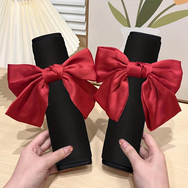Bow Tie Seat Belt Cover Shoulder Strap 2-Piece Set, Cute Bow Tie Seat Belt Cushion, Women's Car Interior Accessories