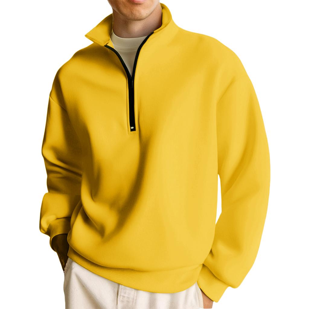 Men's Casual Long-Sleeved Collared Quarter-Zip Sweatshirt