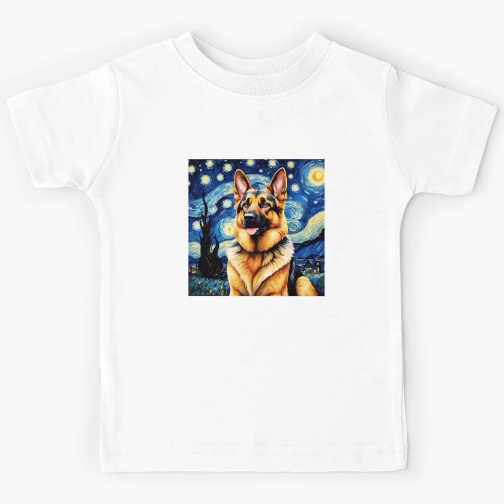 German Shepherd Starry Night Art Portrait Kids T-Shirt 160