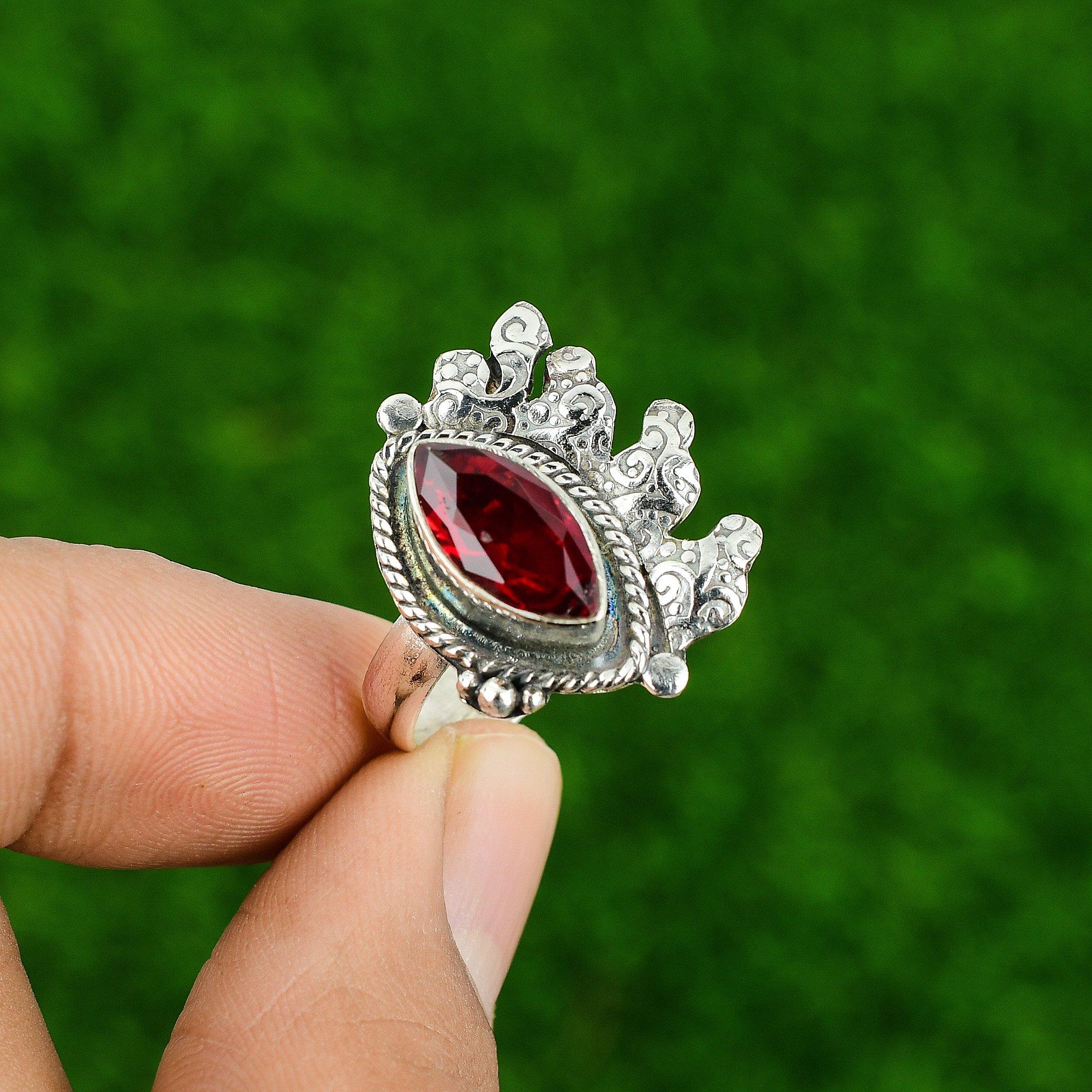 

Сделка ко Дню матери Кольцо-обещание для жены из стерлингового серебра 925 пробы с натуральным мозамбикским гранатом Adjustable