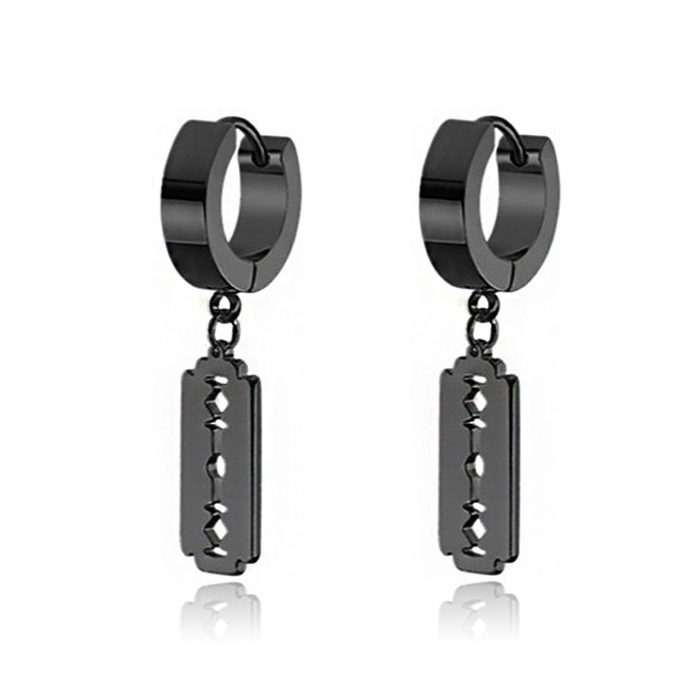 1 pair Punk Multiple Styles Fashion Black Color Stainless Steel Simple Earrings for Women And Men Punk Zircon Gifts