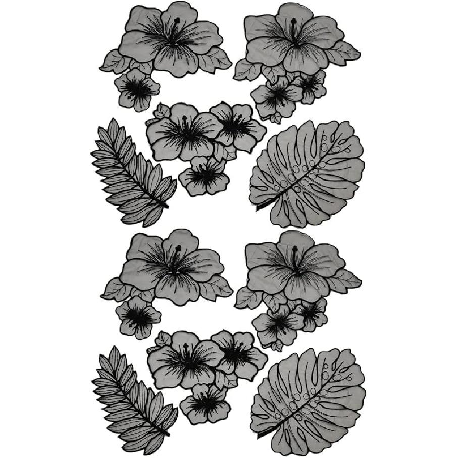 10 Pieces Large Organza Flower Applique Leaf Applique Sheer Embroidered Sew on Patches Lace Decal Fabric for Wedding Dress Evening Gown Bridal Vail