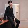 Couple ’s Ice Silk Pajama Set Long Sleeve Top and Pants Men's Spring Autumn Summer Black Striped Loungewear