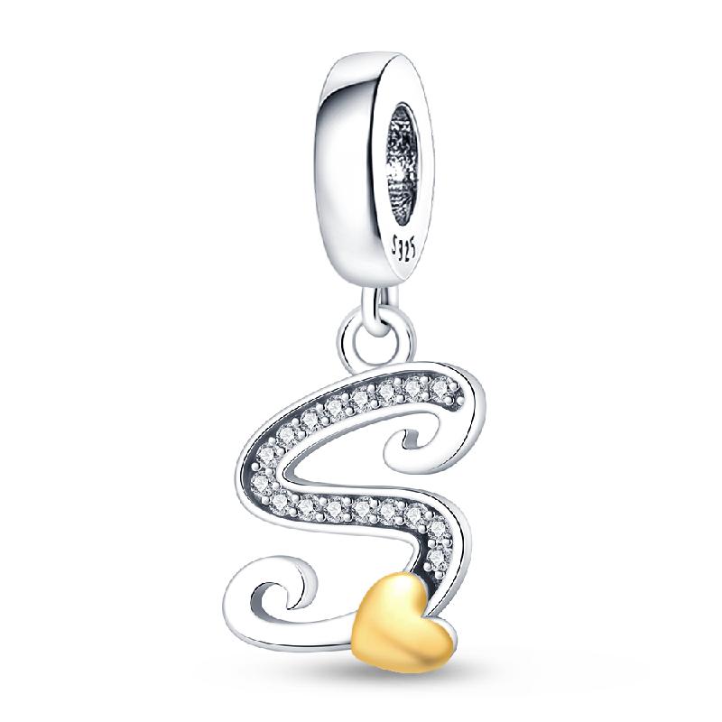 925 Silver Gold A-Z Alphabet 26 Letters Charms Bead Pendant Fit Bracelet Bangle Necklace Jewelry For Women Man