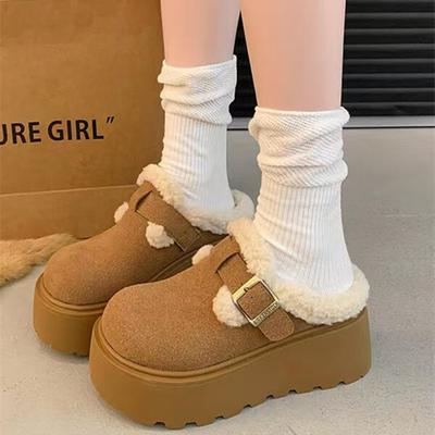 Thick-bottomed Bag Head, Half Slippers, Outer Wear, Autumn and Winter New Lazy Plush Birkenstock Cotton Mop