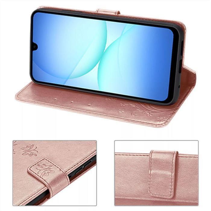 Coque de Protection - BOOLING - Samsung Galaxy A17 4G/5G - Antichoc Synthécuir Relief Floral - Rose
