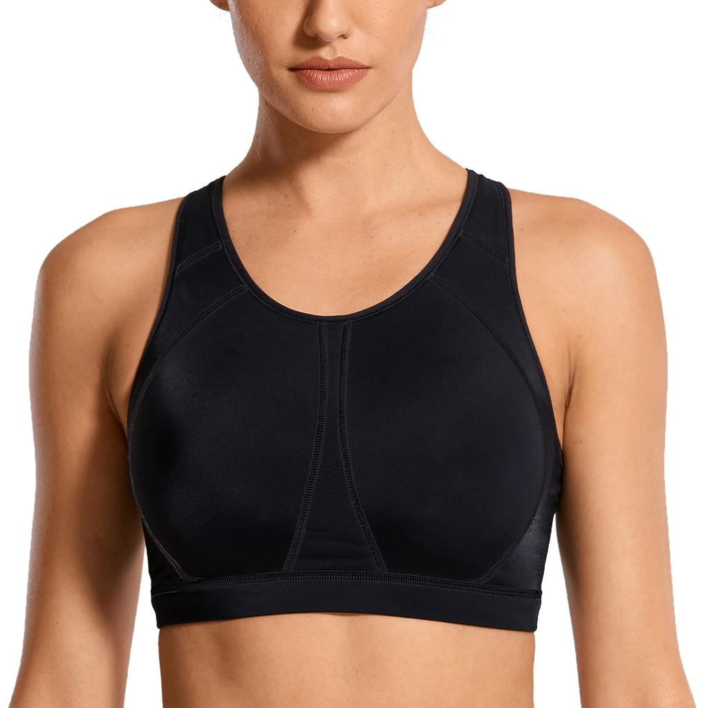SYROKAN Plus Size Wireless Full Cup Running Sports Size H85 Women's Non-Slip Bra, Racerback, Black, 2,