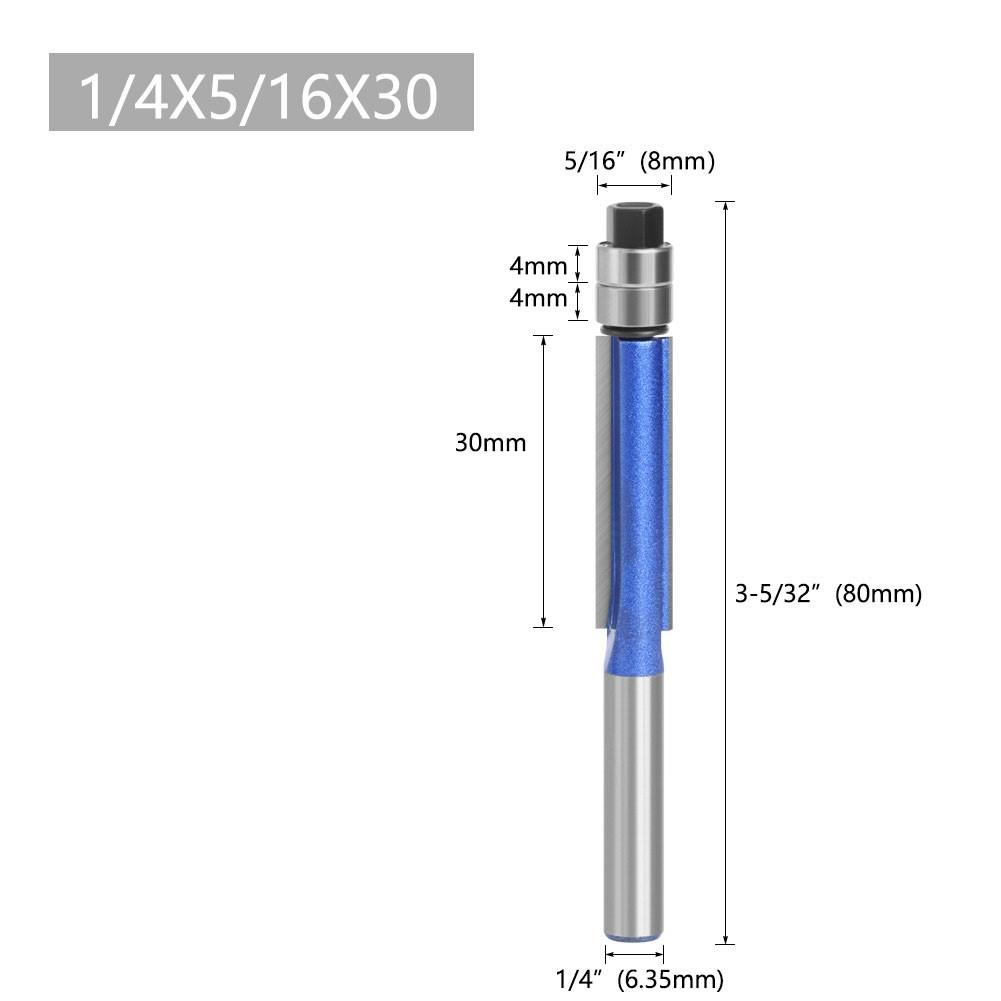 1PC 1/4 Shank Trim Router Bit with Bearing for Wood Template Bit Milling Cutter