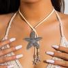 Exaggerated Vintage Big Star Starfish Pendant Necklace for Women Summer Retro Adjustable Rope Bowknot Y2K Jewelry Accessories