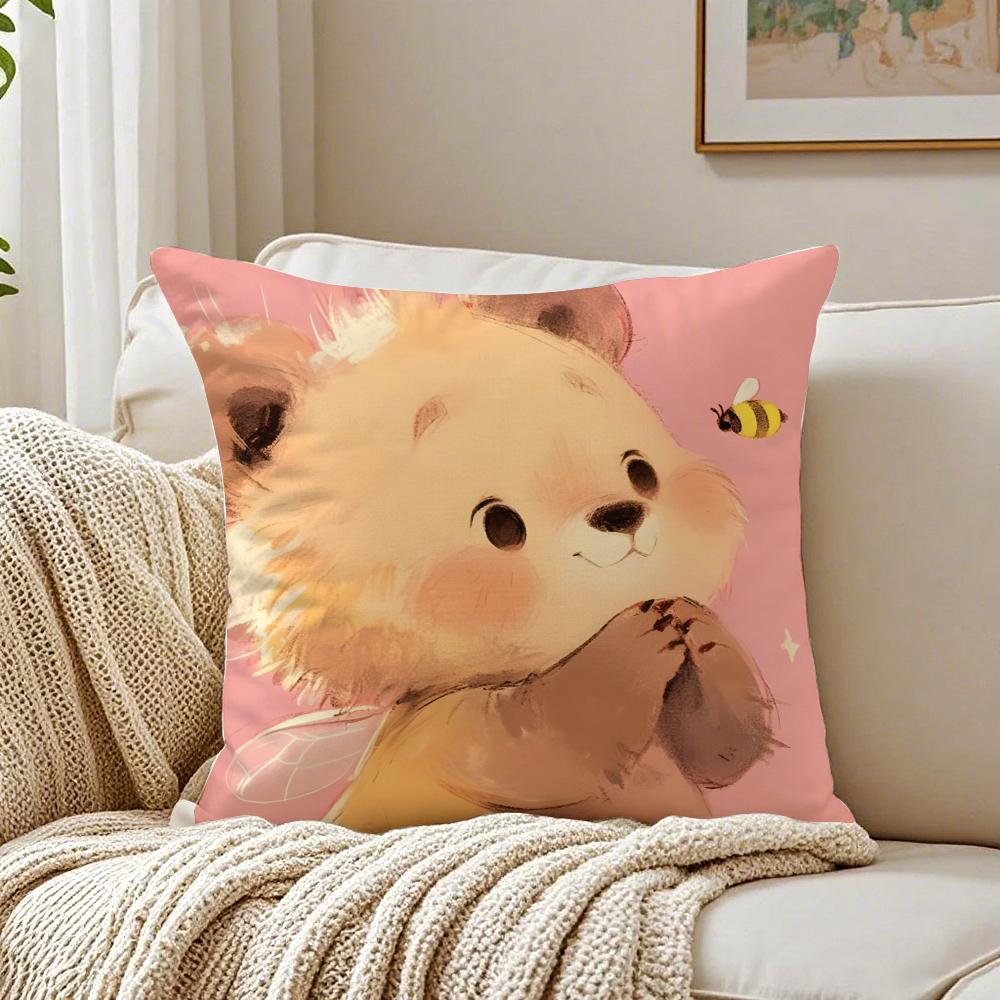 Cute Accompany Children Teddy Bear Cushion Cover Linen Pillowcase Soft  for Sofa Bed Home Room Decor