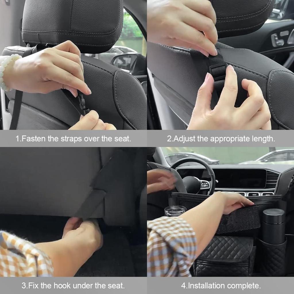 XINLIYA Car Handbag Holder Between Seats, PU Leather Multi-Pocket Large Capacity Purse Holder, Auto Net Bag Barrier Of Backseat Pet Kids, Car Seat