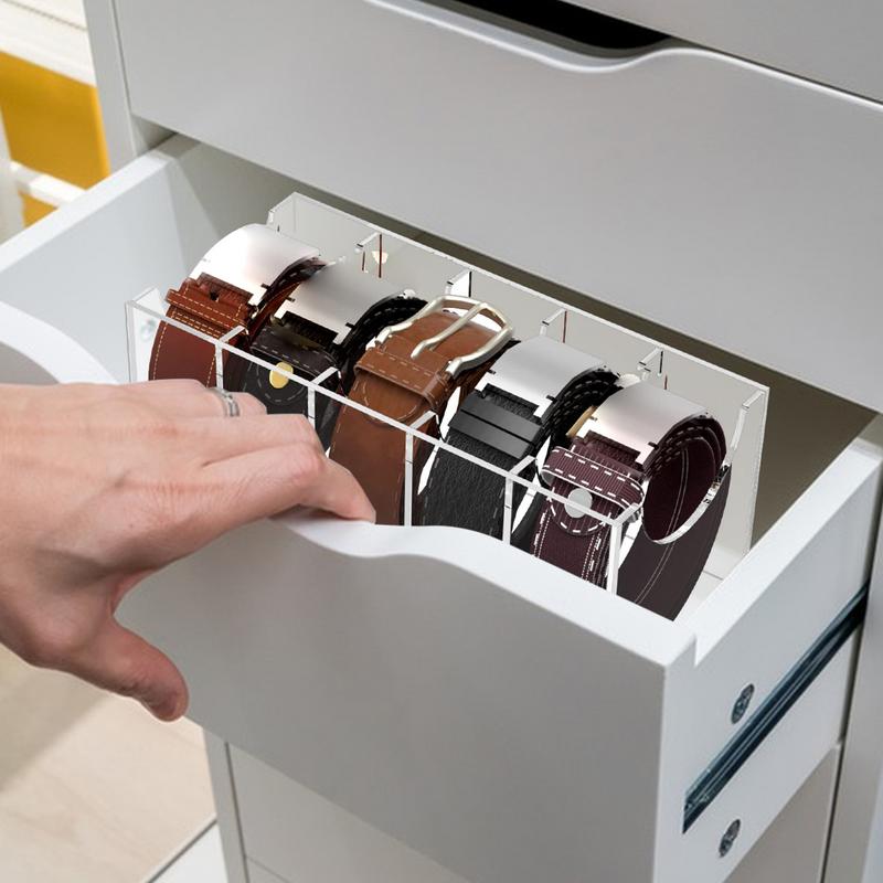 Belt Organizer Acrylic Belt Storage Holder Compartments Display Case Clear Belt Tie Case For Closet Organization Of Scarves