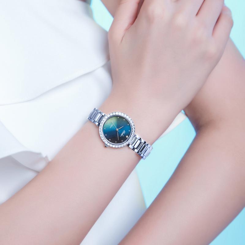 EBOHR Cana Collection Quartz Movement Stainless Steel Strap Watch Women's Watch Green Dial 30m Waterproof 51611726