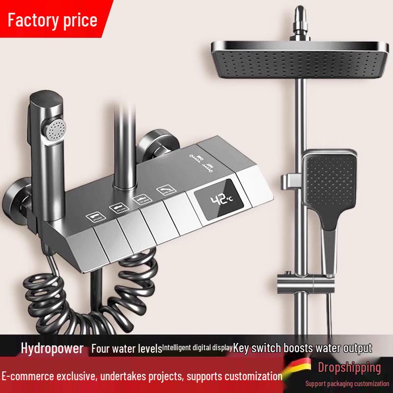 All-Copper Digital Display Thermostatic Shower Set with Piano Key Shower Head