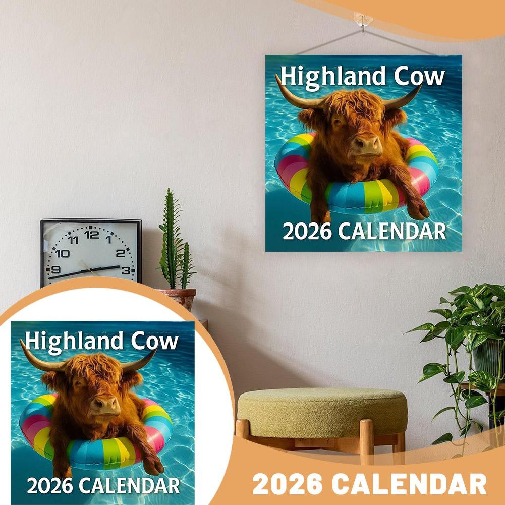 Paper Wall Calendar Easy Installation Wall Calendar Scottish Highland Cattle-themed Wall Calendar High-definition High-quality