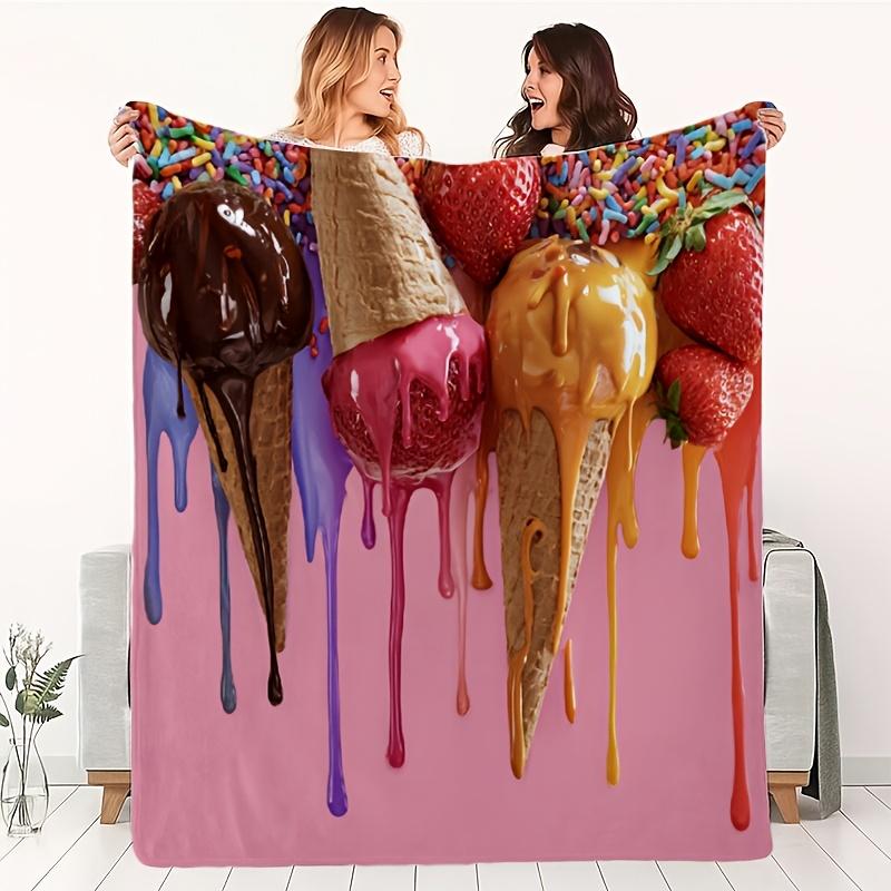 Melting ice cream pattern Flannel printed blanket suitable for all seasons suitable for living room office sofa and travel