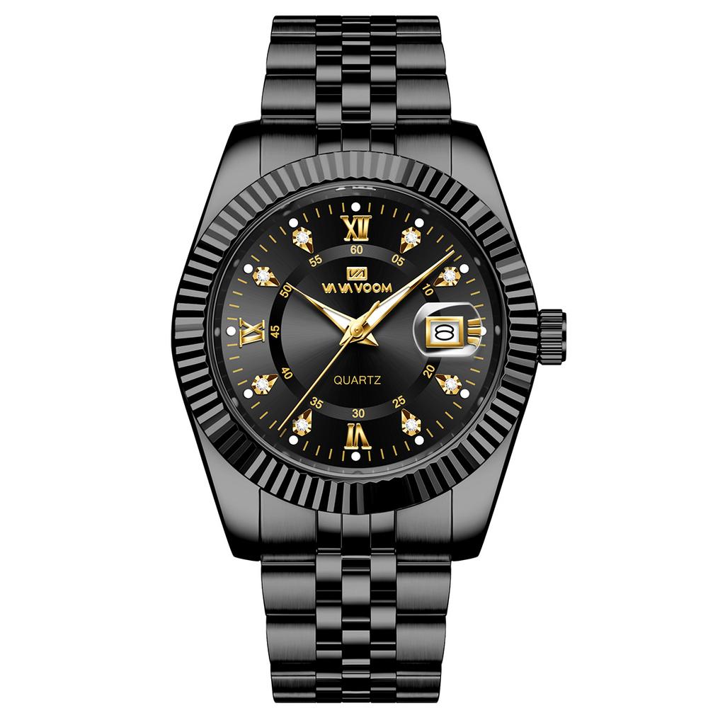 Fashion Luxury Male Wristwatch Two‑Tone Gold Case Rhinestone Dial Stainless Steel Original Quartz Movement Men's Business Watch