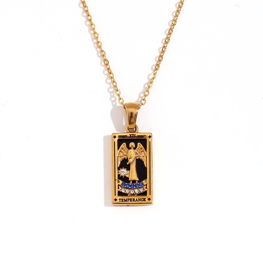 18K Gold-Plated Stainless Steel Tarot Card Necklace - European & American Retro Style