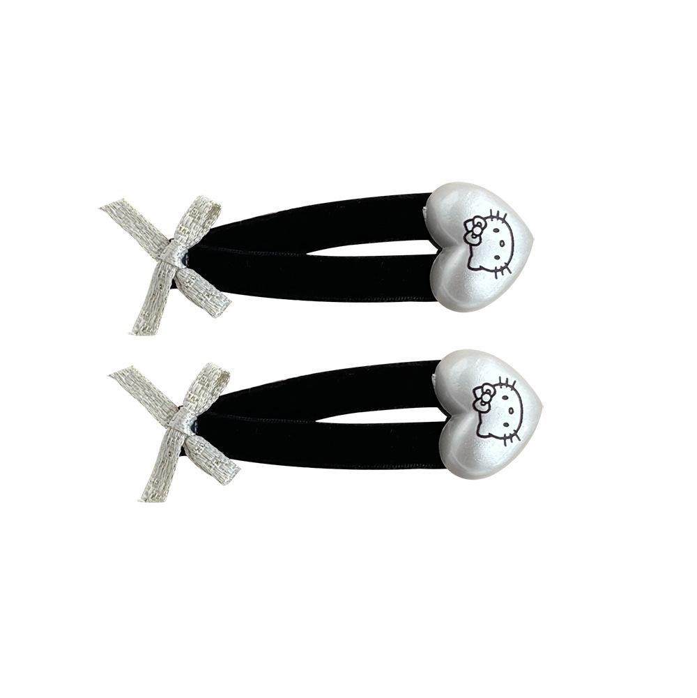 Love Heart Star Kitten Hair Clips & Ties Set: Black & White Elastic Bands, Side Clips, Versatile Bangs Clips for Children