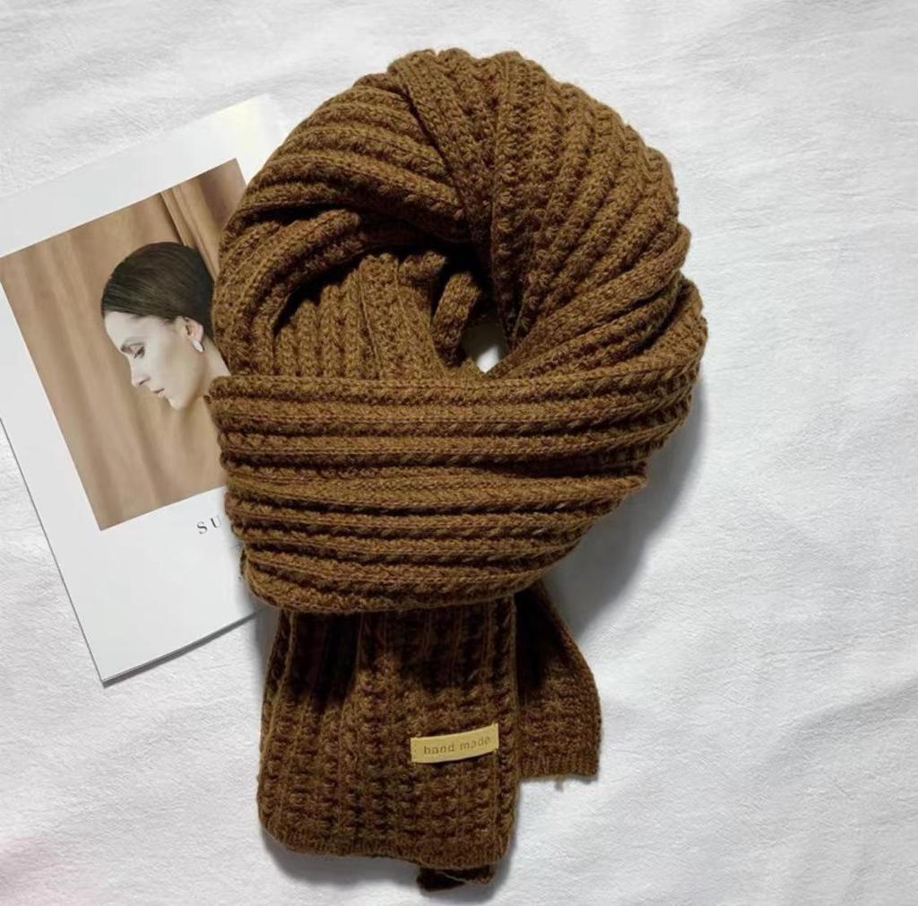 Korean-Style Houndstooth Knitted Round Neck Scarf - Warm, Versatile, Trendy Autumn/Winter Accessory