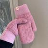 Velvet Thickened Warm Gloves Winter Men's Windproof and Cold-proof Woolen Knitted Double-layered Mittens for Students Outdoor Riding Trend