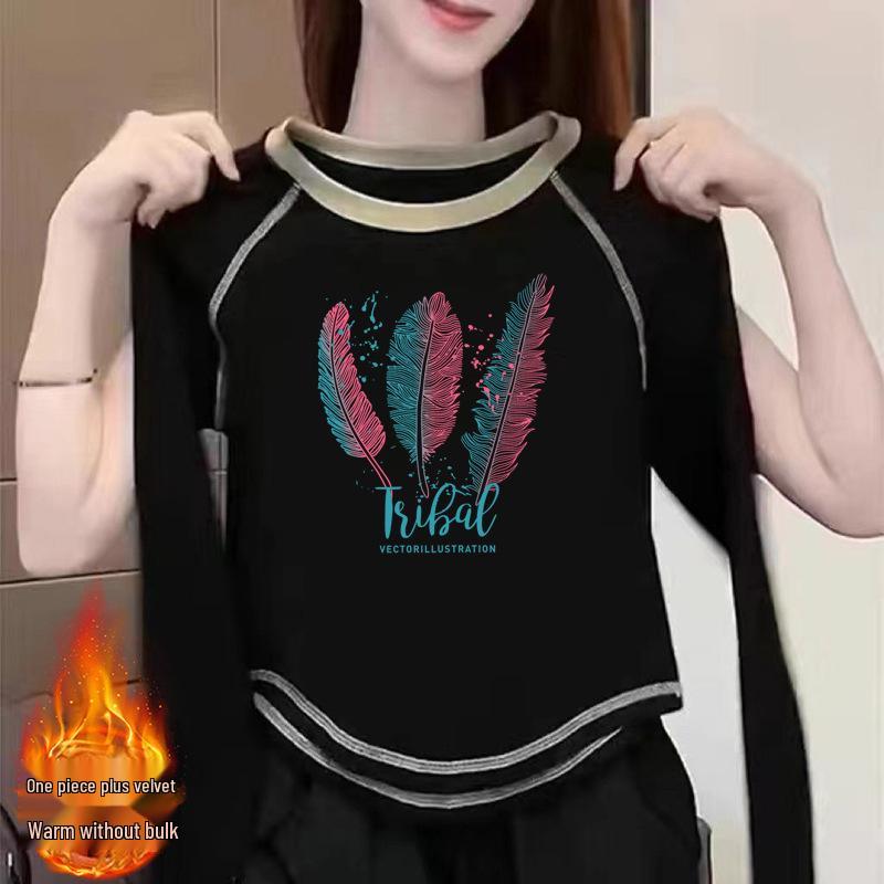 

2024 Women s Double-Sided Velvet Long-Sleeve T-Shirt - Chic Versatile Autumn/Winter Style XL (125-135 lbs)