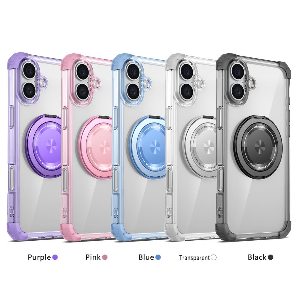 KEYSION HD Transparent Stoßfest Fall für MagSafe für iPhone 16 Pro Max 16 Plus 360 ° Drehbare Magnetische Ring Stand Telefon Abdeckung