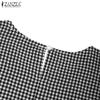 ZANZEA Women Casual Round Neck Grid Print Summer Short Sleeve Dress