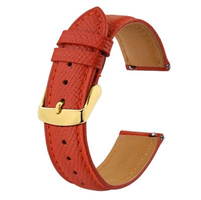 BISONSTRAP 18mm Calf Leather Watch Strap, Quick Release Double-Sided Genuine Leather, Business Style, RedGold Buckle