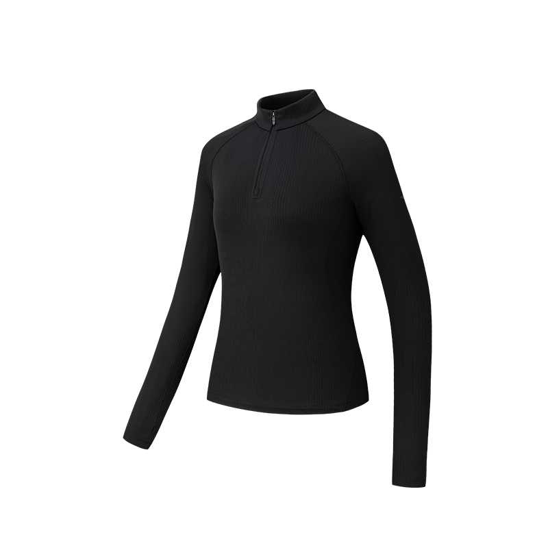 Anta Solid Color Stand Collar Raglan Long Sleeve Knit Sweater Women tops Black 162617403-3 L 4400₽