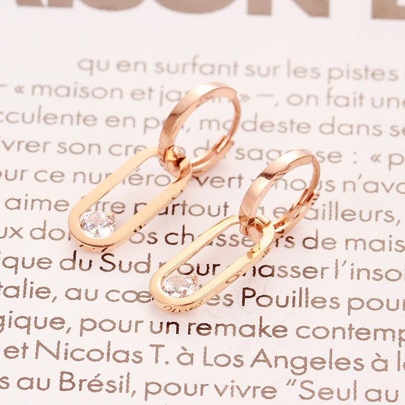 Pure Purple Gold Geometric Zircon Earrings Plated With Rose Gold Personalized Trend Ear Buckles