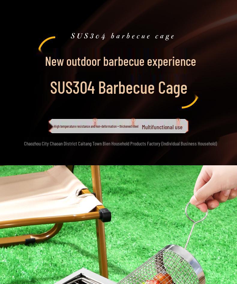 Stainless Steel Rolling BBQ Basket - Outdoor BBQ Tool