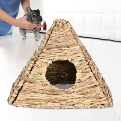 Bunny Grass House, Woven Rabbit Cage Foldable Hideaway Bed Rabbits Chew Toy for Guinea Pig Small
