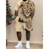 3D Lion Print Men's Cool T-Shirt Shorts Set Sports Fitness Summer Street Style Oversized Graphic 2 Piece Set Men's Clothing