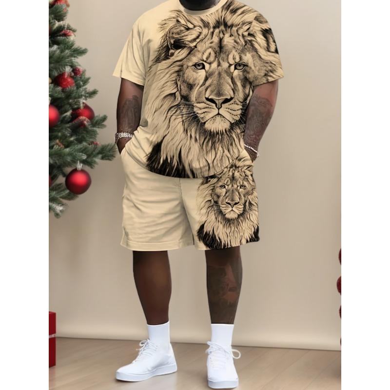 

3D Lion Print Men s Cool T-Shirt Shorts Set Sports Fitness Summer Street Style Oversized Graphic 2 Piece Set Men s Clothing S